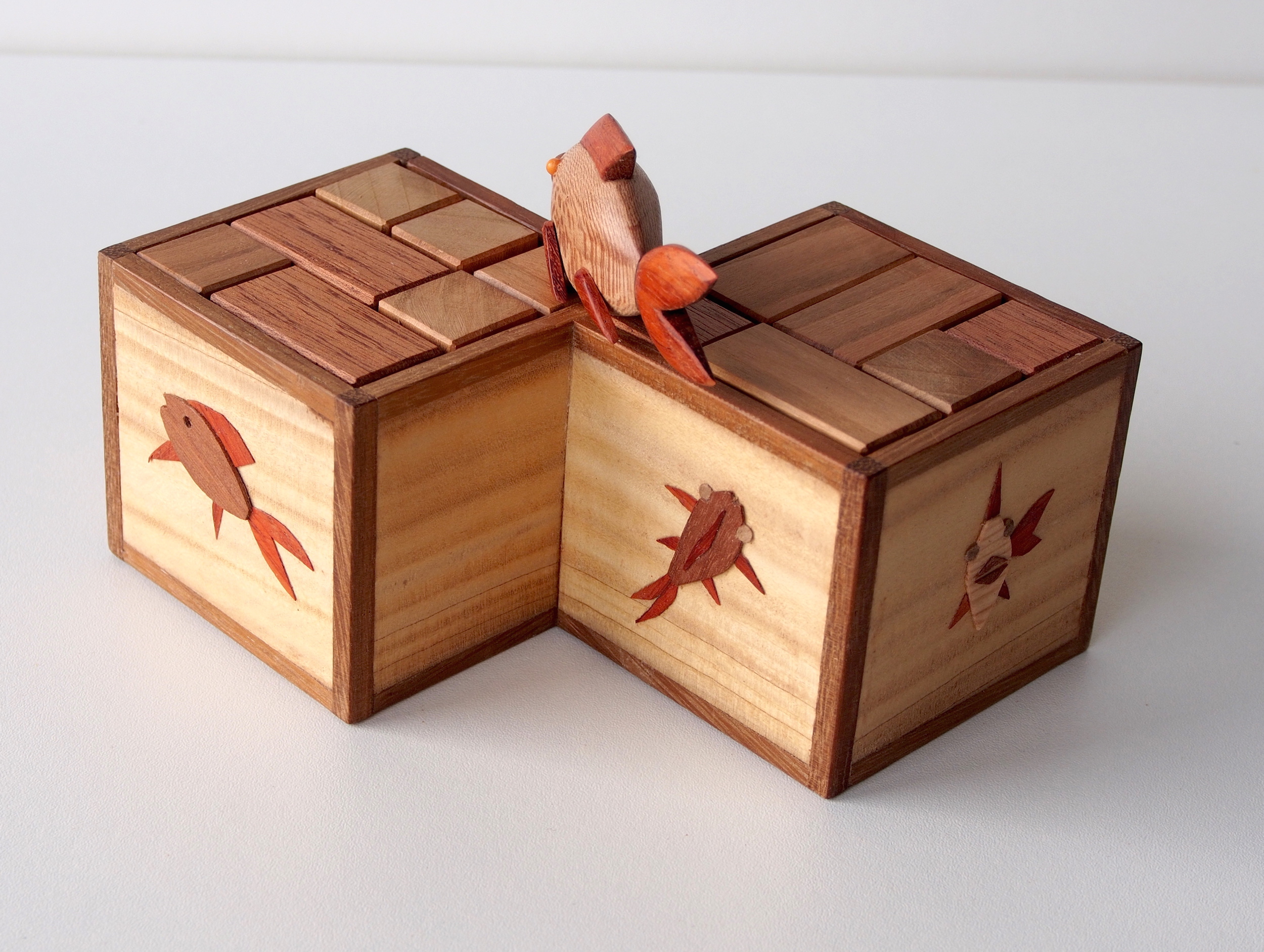 Wood-Carved Fish Secret Puzzle Box