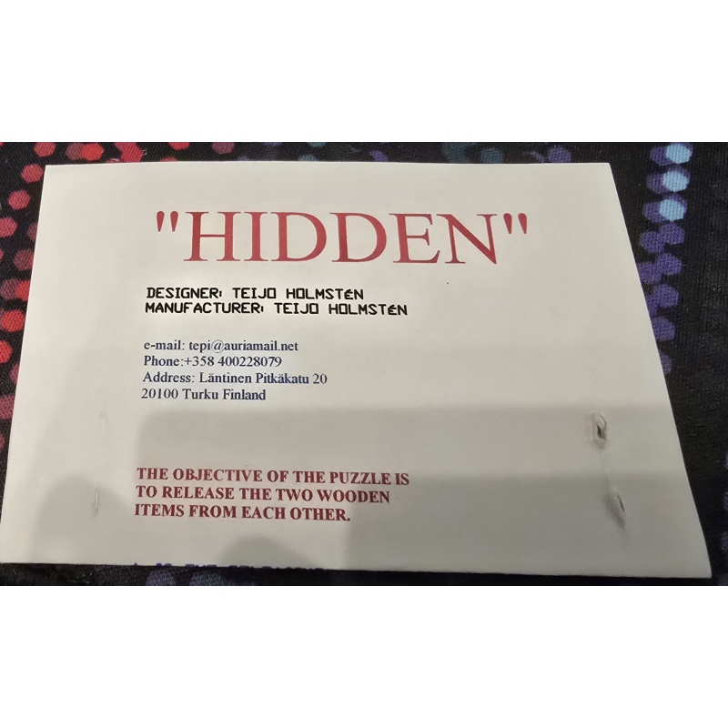 RARE IPP25 Exchange Puzzle: "HIDDEN" by Teijo Holmsten (Finland, 2005)