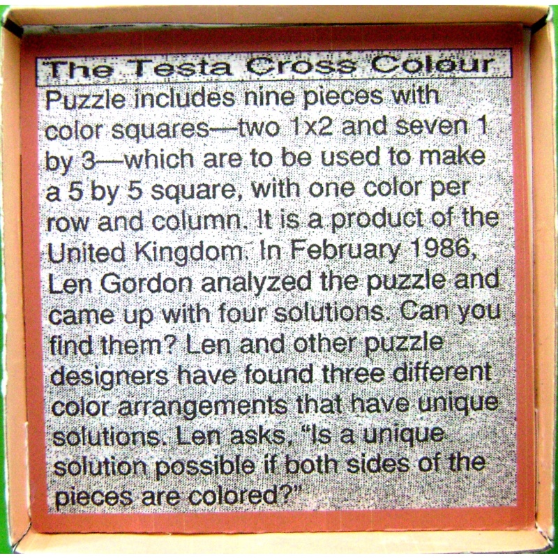 The Testa Cross colour puzzle, British Made