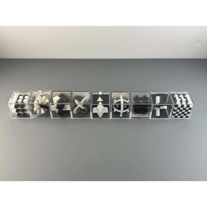 Pussycat x9 Assembly Burr Puzzles - Mini Black and White Versions