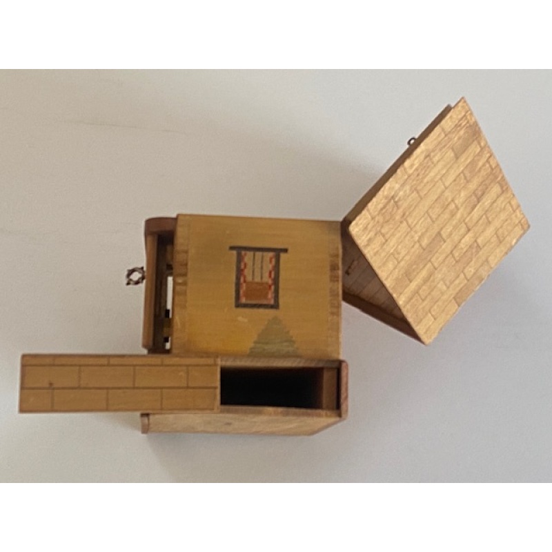 Vintage Japanese House Secret Puzzle Box Bank with KEY!