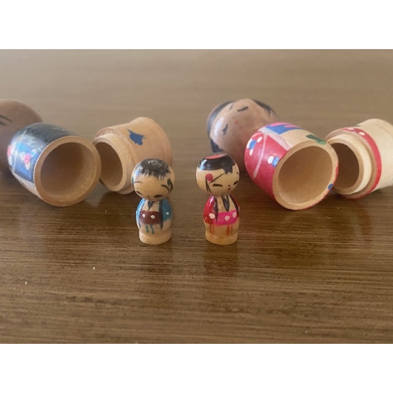 Vintage set of miniature NESTED Japanese Kokeshi Dolls