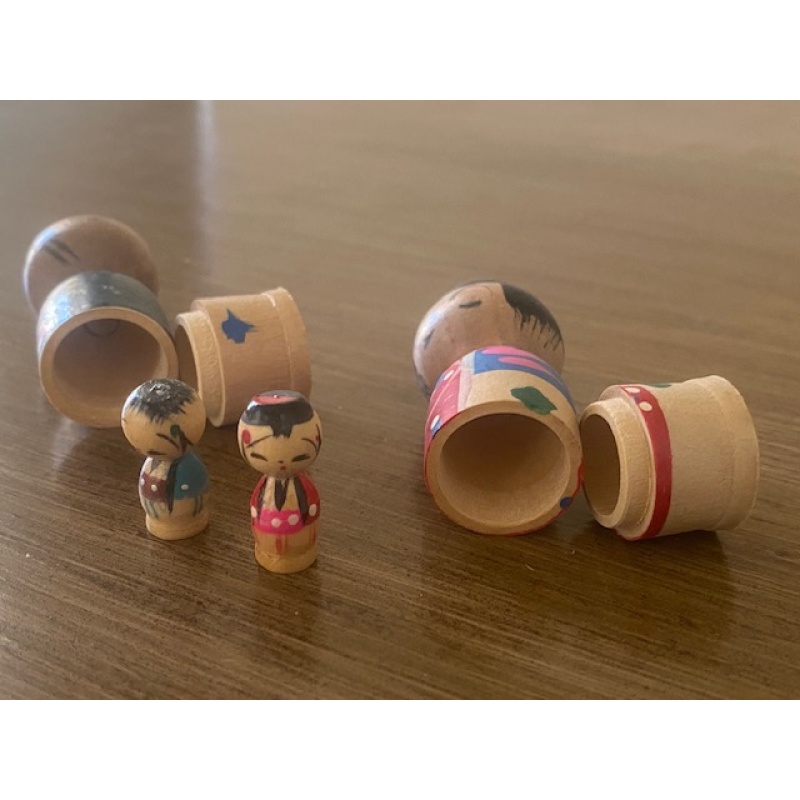 Vintage set of miniature NESTED Japanese Kokeshi Dolls