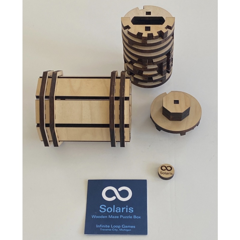 DAMAGED Solaris Wooden Maze Puzzle Box, Hidden Compartment