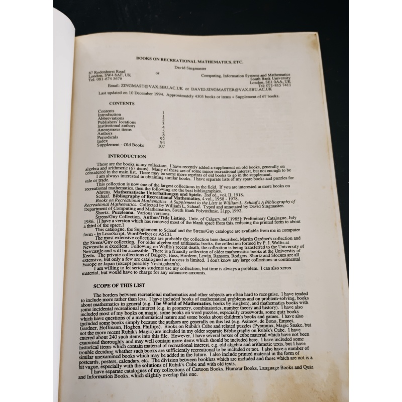 Singmaster - Books on Recreational Mathematics