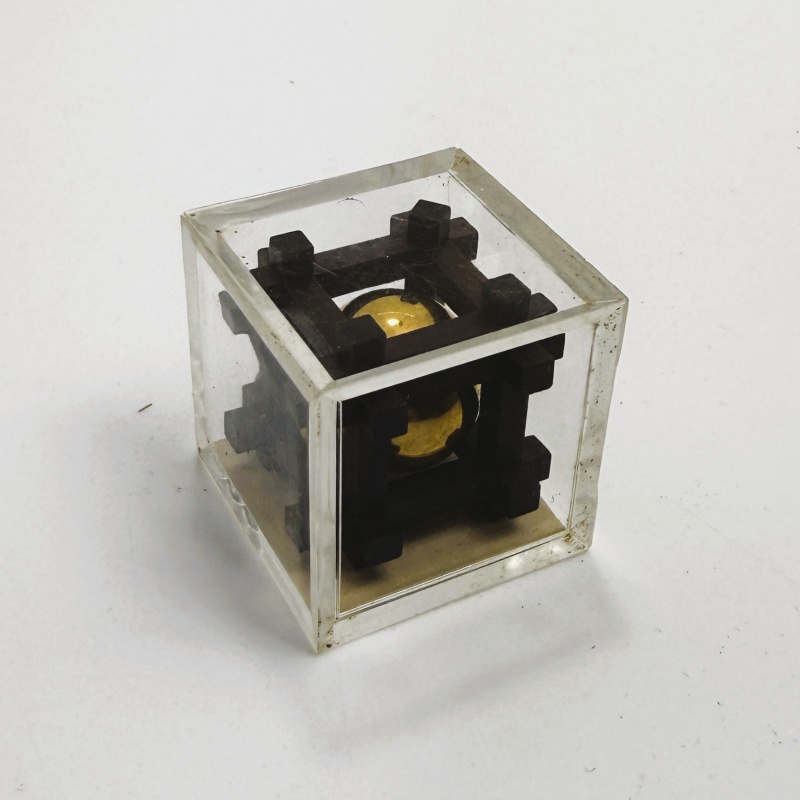 Ball in the Cage micro wooden cage burr with gold ball