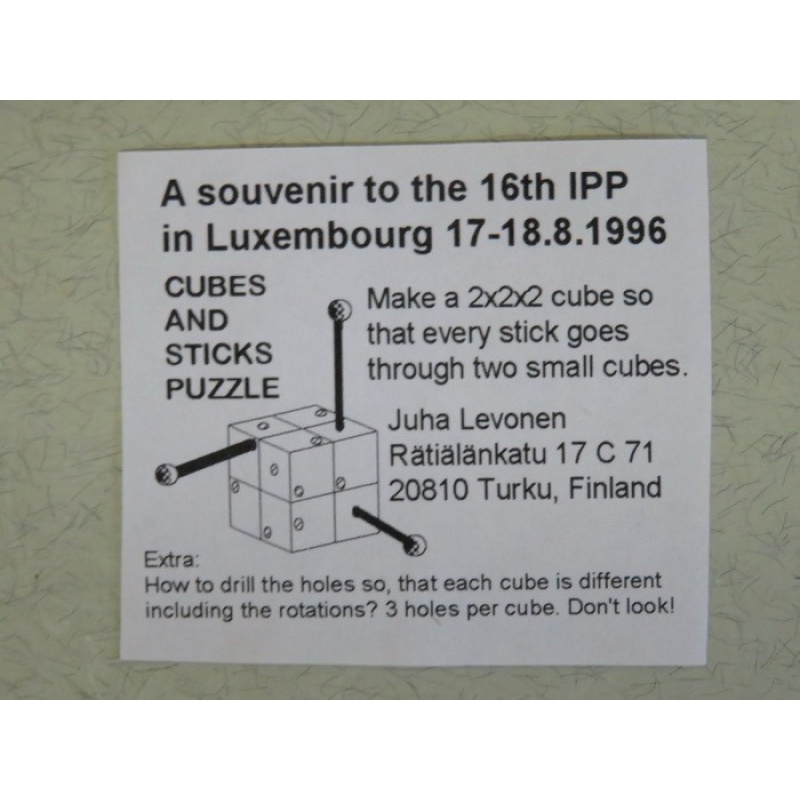 Cubes and sticks puzzle, IPP16 exchange puzzle